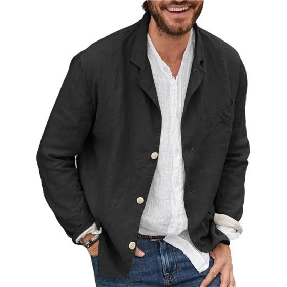 Chaqueta De Algodón Y Lino For Hombre Traje Casual Moda