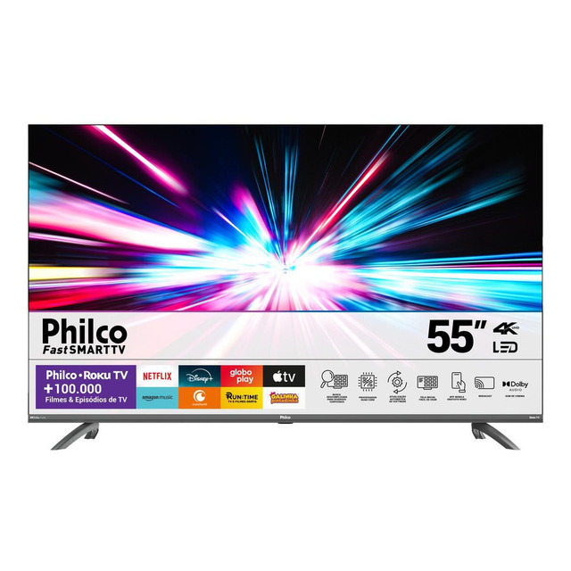 Smart Tv 55 4k Uhd Ptv55g3ersgb Roku Tv Led Dolby Audio Philco