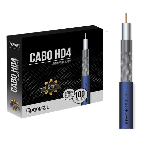 Cabo Cftv Hd 3mm - Hd4 - Premium - Rolo 100 Metros - Connect Pro