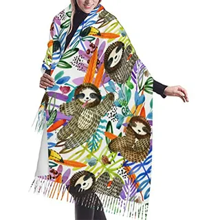Bufanda Larga De Moda Con Flecos Y Estampado De Perezoso Y P Bufanda Larga De Moda Con Flecos Y Estampado De Perezoso Y P