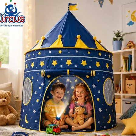 Barraca Infantil Cabana Tenda Festa Do Pijama Menino Criança Bebê Iglu Portátil Circus Azul
