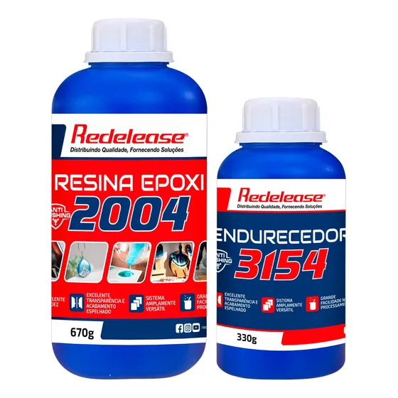 Resina 2004 Epoxi Baixa Viscosidade Com Endurecedor Kit 1 Kg Cor Transparente Redelease