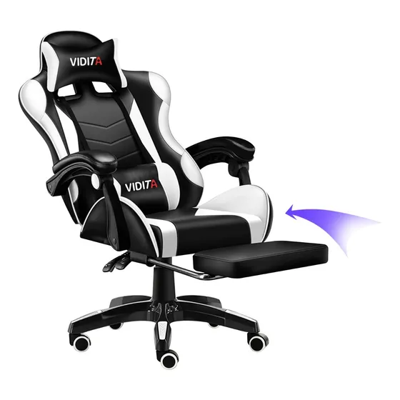 Silla Gamer Vidita Gx2000 Ergonómica Reclinable Blanca Con Reposapiés Videojuego Silla Gaming Computador Pc Profesional