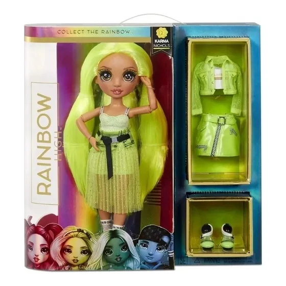 Rainbow High Muñeca Karma Nichols Con 2 Trajes Completos
