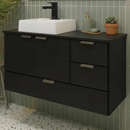 Armário Para Banheiro Lavabo Suspenso Organizador Com Cuba Chumbo Branca Um Furo