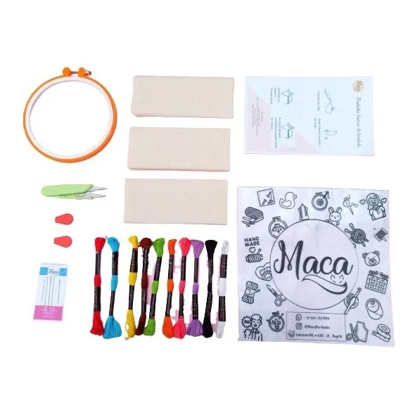 Kit Bordado Novatos: Hilos Agujas Tambor Telas Tijera Manual