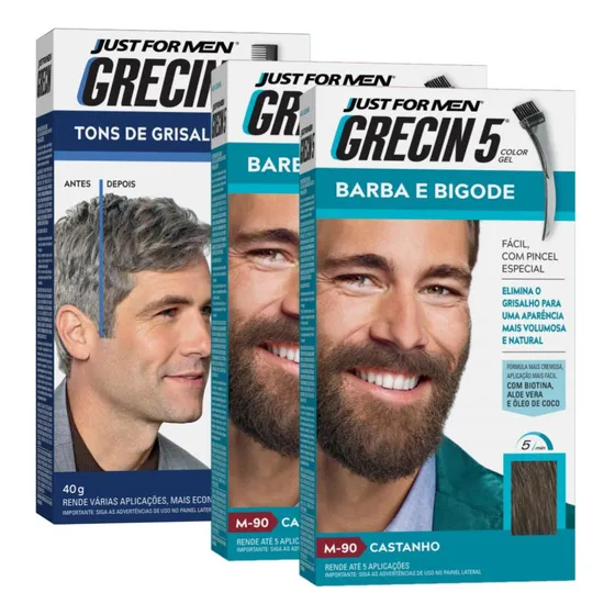 Kit 3 - 2 Tintura Grecin 5 Barba M-90 + 1 Tons Grisalho