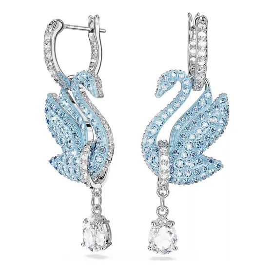 Brincos Swarovski Iconic Swan Blue Banhados A Ródio