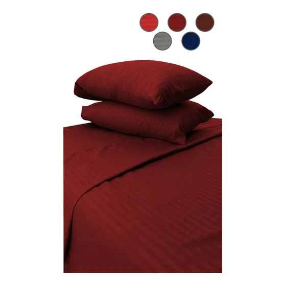 Juego De Sábanas Matrimonial 3000 Hilos Egipcian Premium Tinto Rayas