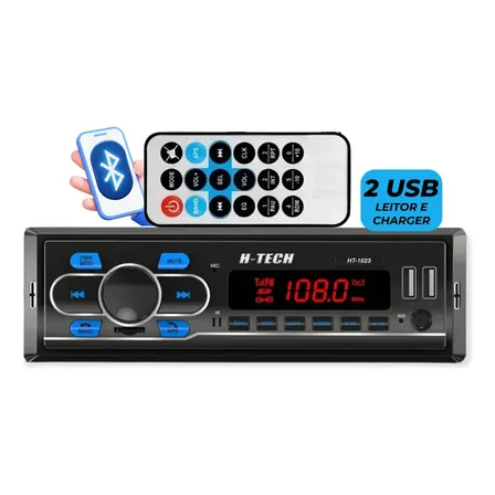 Auto Rádio Mp3 H-tech Ht-1023 Bluetooth Usb Sd Fm Controle Remoto