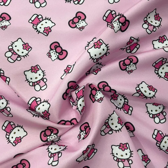 Tecido Microfibra Leve Estampa Hello Kitty Fundo Rosa