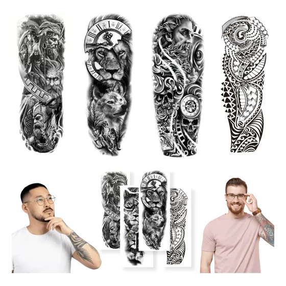 Kit 4 Tatuagem Temporária Falsa Masculina - Braço Inteiro