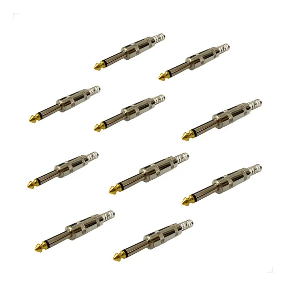 Kit 10 Conector Datalink P10 Mono Macho Ponta Ouro Com Mola Cor Conector P10 Mono