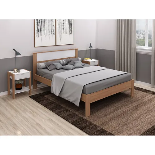 Cama De Casal Com Cabeceira Espaçosa E Suporte De Até 260 Kg Cor Amêndoa Com Branco
