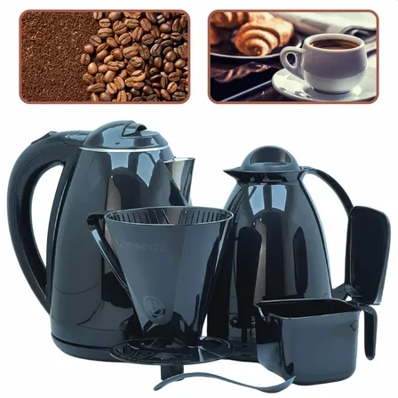 Kit Garrafa Termica Café Chaleira Elétrica Coador Preto Preto 220v