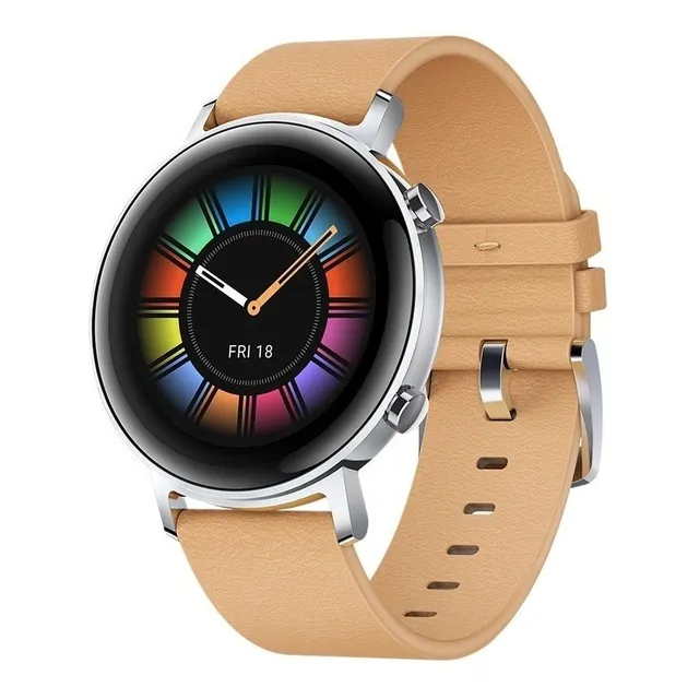 Huawei Watch GT 2 display de 1.654" con correa de cuero color gravel beige y caja color stainless steel