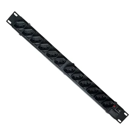 Filtro Linha Regua Rack 19 Tripolar 10a 12 Tomadas Cabo 3 Mt Preto 127/220v