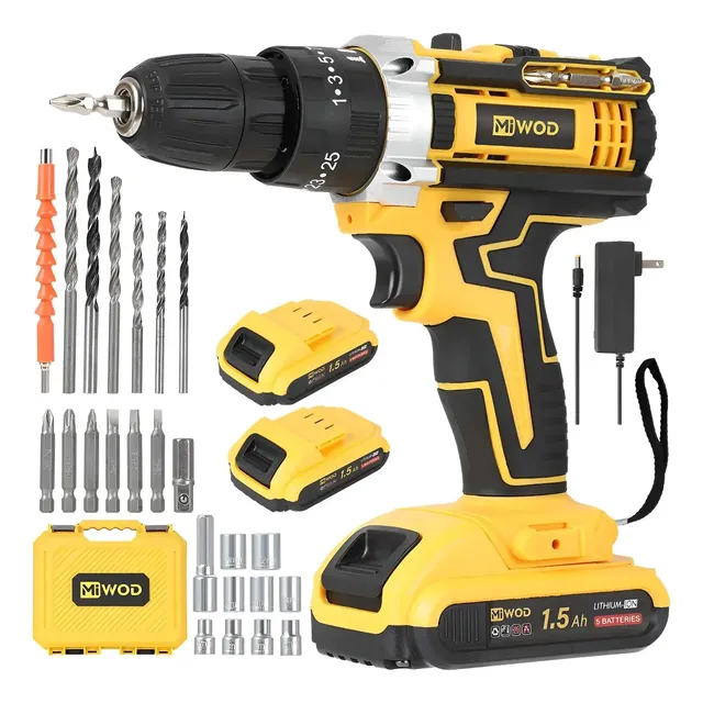 Taladro Atornillador De Impacto Inalámbrico 21v 2 Batería Miwod Miw-dz99 Amarillo