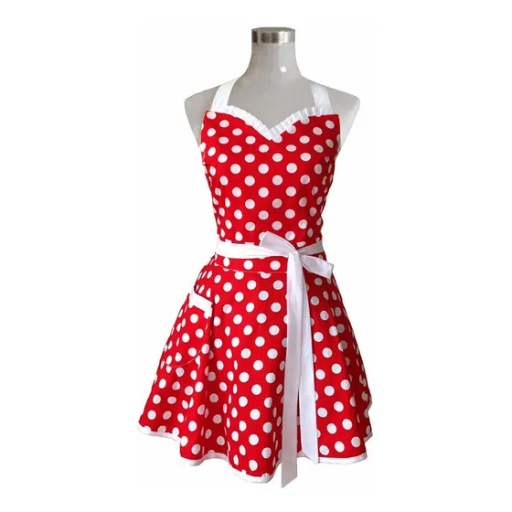 Delantal Cocina Retro Lunar Para Mujer Color Rojo
