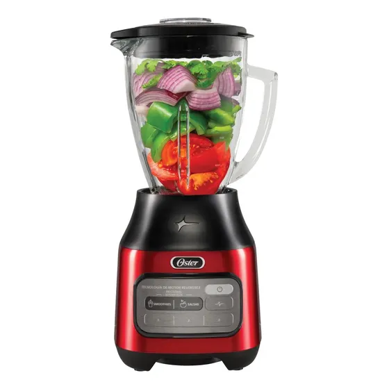 Oster Licuadora, con Tecnología Reversible, Vaso de Vidrio Boroclass, 3 Velocidades y 2 Programas Automáticos, 800 W, Roja, BLSTPEG-CRT