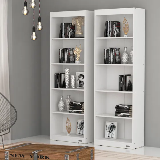 Biblioteca Con Estantes Melamina Mosconi Librero Color Blanco
