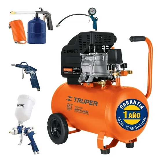 Compresor Aire 50 Lts Truper 3.5 Hp Gratis Combo 5 Accesorio