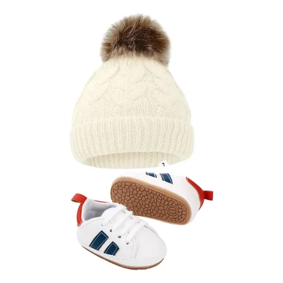 Set De Zapatos Y Gorro Para Bebes Suela Antideslizante