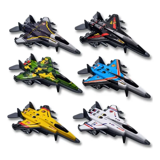 Kit 6 Aviões Miniatura Brinquedo Avião Combate Jato Fricção