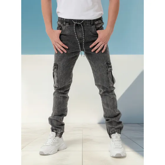 Pantalon De Jean Cargo Con Puño