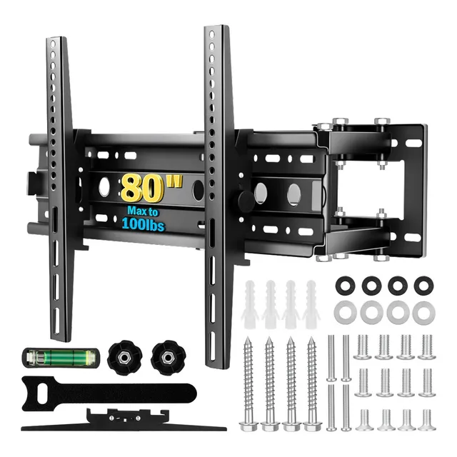 Soporte Base Tv Brazo Para Pantallas Tv Monitor 32-80 Pulgadas, Soporte Giratorio E Inclinable, Soporte De Movimiento Completo Con Brazos Dobles Articulados, Soporte Para Television Negro Ajustable