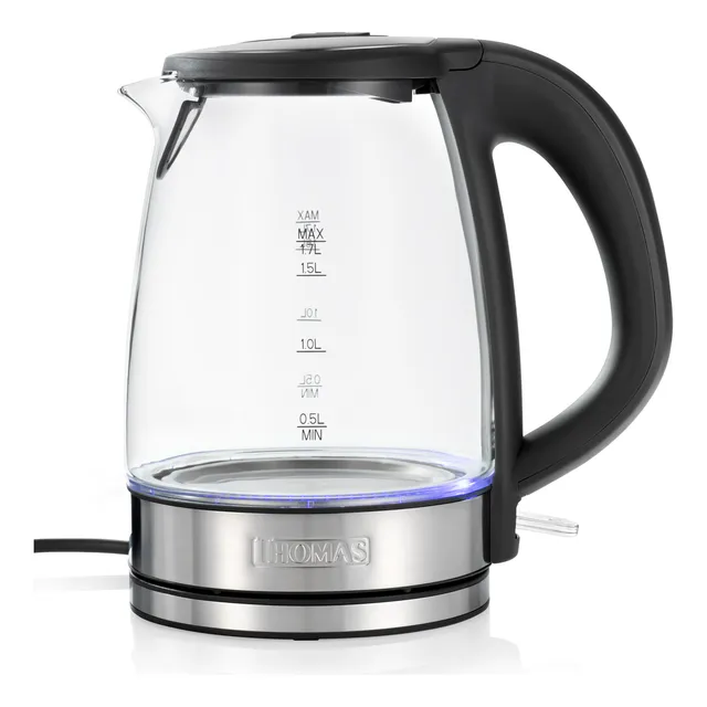 Hervidor De Vidrio 1,7lts Th-4725v Color Inox/Negro