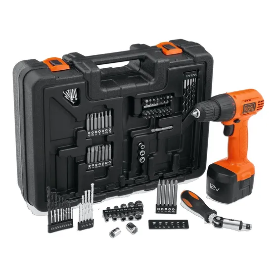 Kit Taladro Atornillador 12v + 100 Accesorios Black+decker Color Naranja/Negro