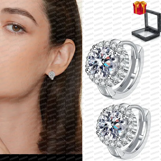 Aretes De Aro De Moissanita Para Mujer, Aretes De Aro De Plata 925, Redondos, Navidad, Año Nuevo, Ropa, Bodas, Aniversarios, Regalos Para Mujeres, Mamás