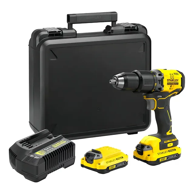 Parafusadeira E Furadeira De Impacto 13mm 20v Stanley Sbd715c2k Com 2 Baterias, Carregador E Maleta Amarelo 127/220v