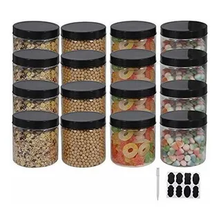 Paquete De 12 Frascos De Plástico De 16 Oz Con Tapas, Etique Paquete De 12 Frascos De Plástico De 16 Oz Con Tapas, Etique