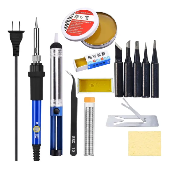 Kit Cautin Regulable 60w 5 Puntas Estaño Pinza Pasta 13en 1