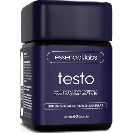 TESTO ESSENCIAL - Fórmula Exclusiva com Feno Grego + Boro + Arginina + ZMA + Vitamina B6 - Precursor da Testosterona - 60 cápsulas