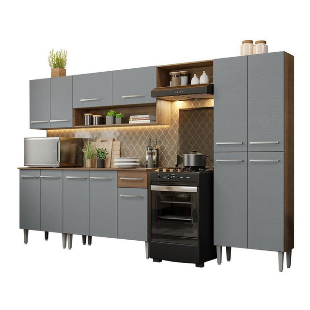 Armário De Cozinha Completa 293cm Rc Emilly Madesa 01 Cor Rustic/cinza Armário De Cozinha Completa 293cm Rc Emilly Madesa 01 Cor Rustic/cinza