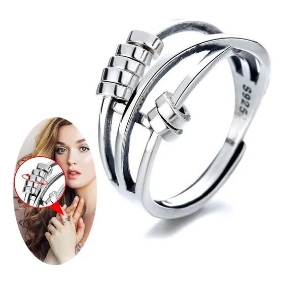 Anillo Plata 925 Antiestres Giratorio Ansiedad Mujer Joyas