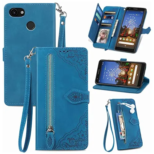 Funda Cartera Para Google Pixel 3a Azul Piel Sintetica