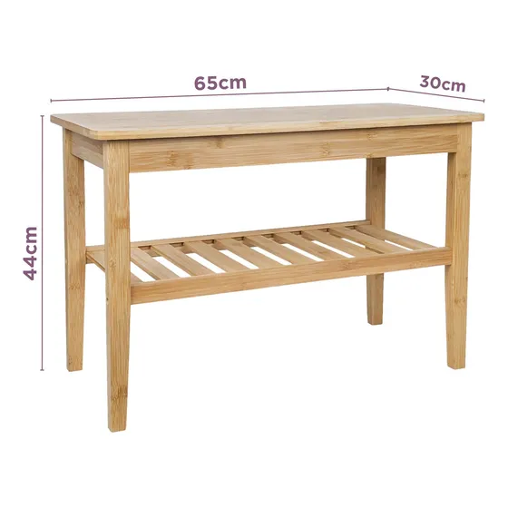 Zapatera Con Banco Badecor Para Recibidor, Dormitorio - Madera De Bambú Muy Resistente - Asiento Pie De Cama - 65x30cm Alto 44cm