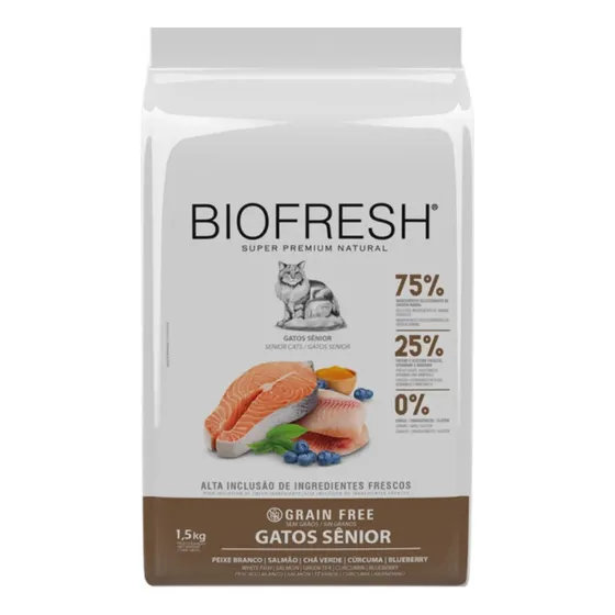 Ração Biofresh Grain Free  Peixe Branco Gatos Sênior 1,5kg