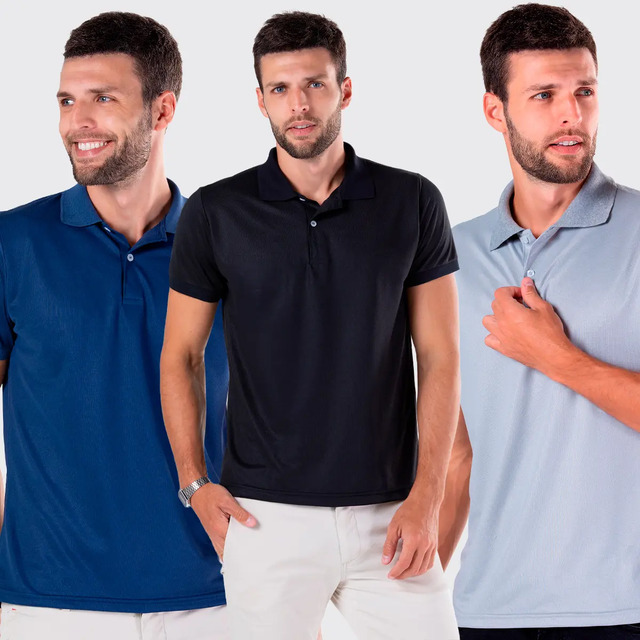 Kit 3 Camisa Golo Polo Masculina Piquet Tradicional Trabalho