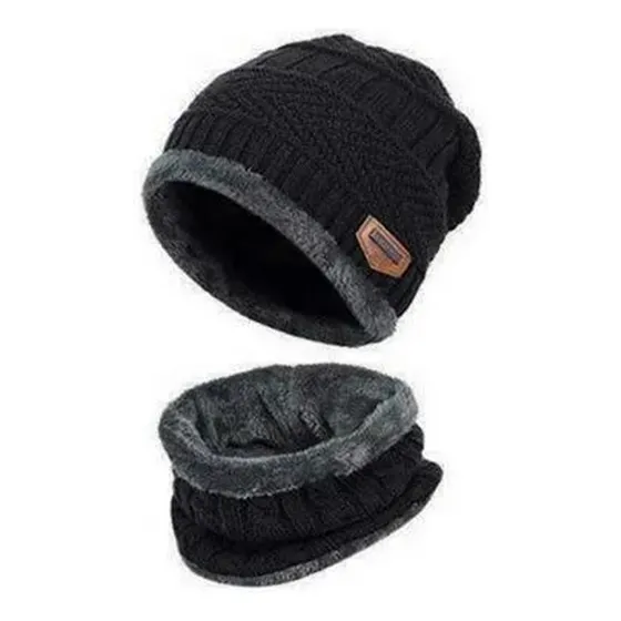 Combo Gorro + Cuello Lana Con Corderito Invierno Hombre Frio