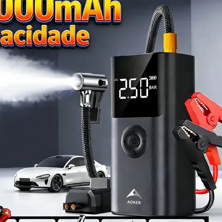 Auxiliar Partida Bateria Portátil Tivui Compressor Power Bank Energia Móvel Multifuncional 4 Em 1 De 10000mah Com Luzes De Emergência De Led