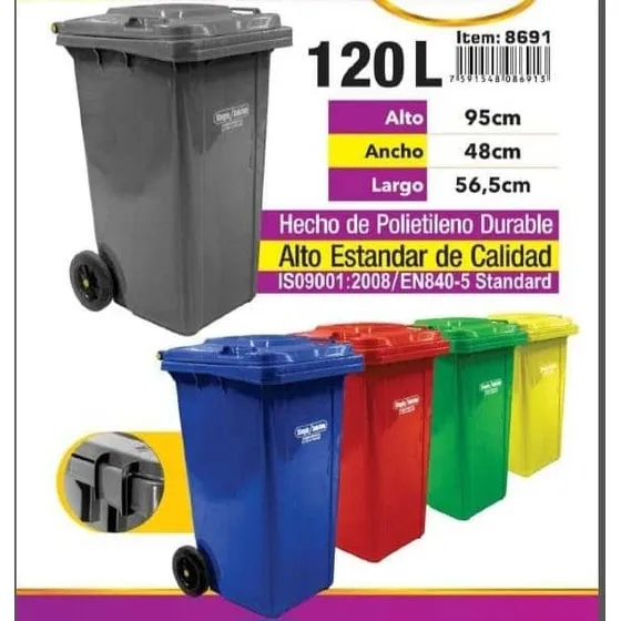 Papelera Con Tapa Y Ruedas 120lts