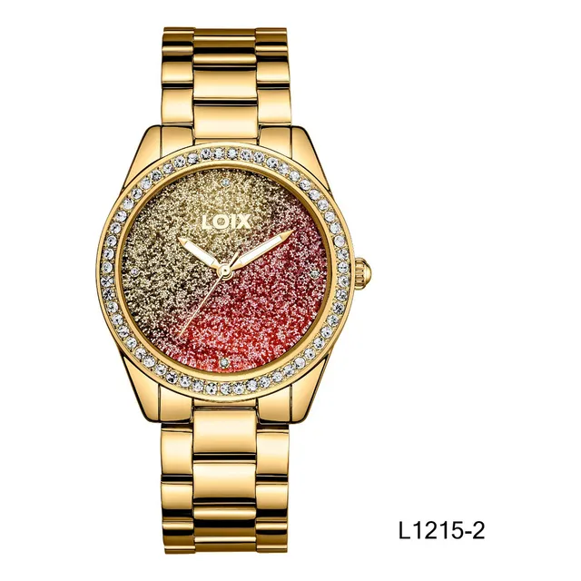 Reloj Mujer Loix® L1215-2 Dorado Con Tablero Rojo Y Dorado
