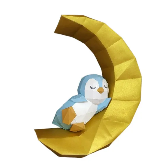 Pingüino En La Luna Papercraft 3d Papiroflexia Pdf