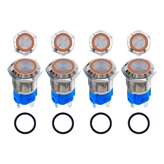 4 Botones Iluminados Push Button Metal 12v-24v 5a 16mm 125v