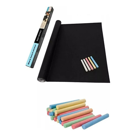 Pizarra Autoadhesiva Negra Vinilo + 100 Tizas Colores Pizarra Autoadhesiva Negra Vinilo + 100 Tizas Colores